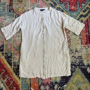 Pendleton Linen Blend Shirt Dress Tunic Women’s  Size L beige Striped VGUC